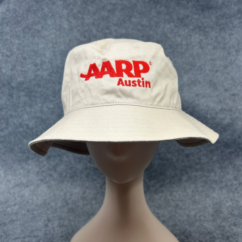 KB Ethos Unisex AARP Austin Bucket Hat OS Khaki Cotton Embroidered Logo